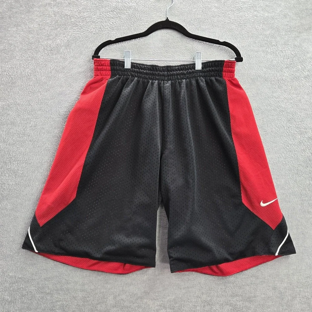 VINTAGE Nike Men Activewear Shorts 30 Red Black Swoosh Embroidery Reversible Y2K